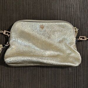 Tory Burch Gold Metallic Leather Peace Hearts Dove Crossbody Bag Purse